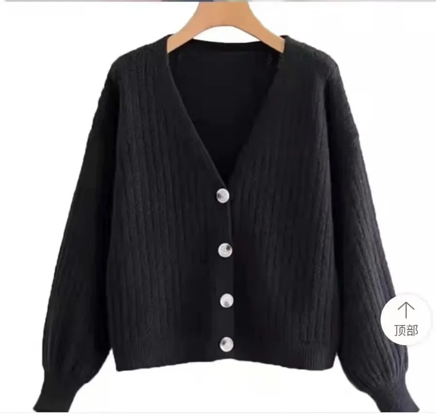 เสื้อคาร์ดิแกนถักลายริบ แขนยาว ติดกระดุม คอวี ทรงปกติ สำหรับผู้หญิง วัยรุ่น ใส่ได้ในฤดูใบไม้ร่วงและฤดูหนาว ชุดพื้นฐาน