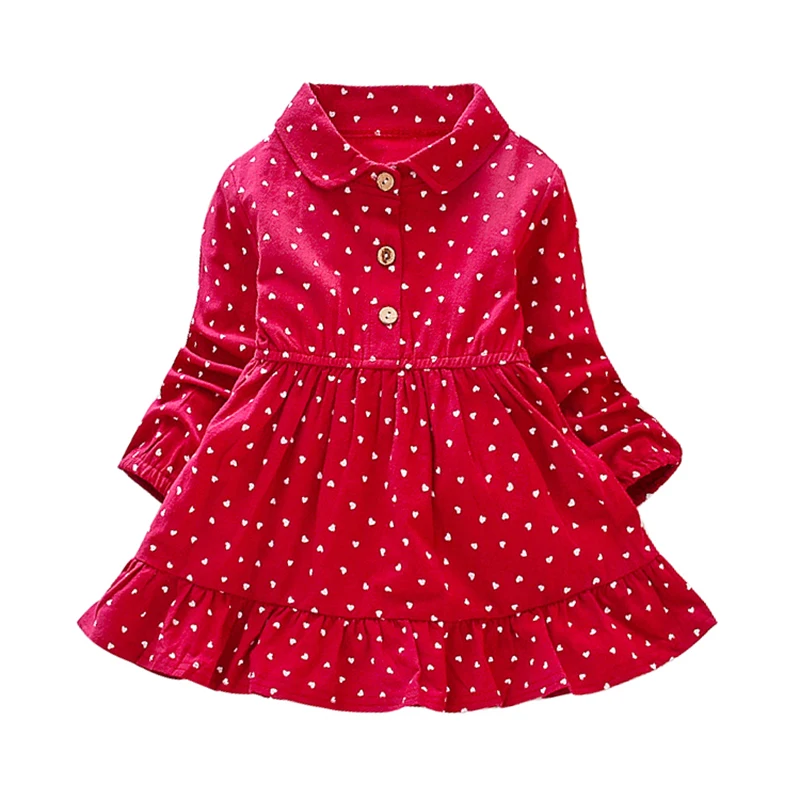 Spring Autumn Casual Baby Girls Dot Print Long Sleeve Dress Kids Toddler Pageant Princess Sundress Dress For 1-8 Years old