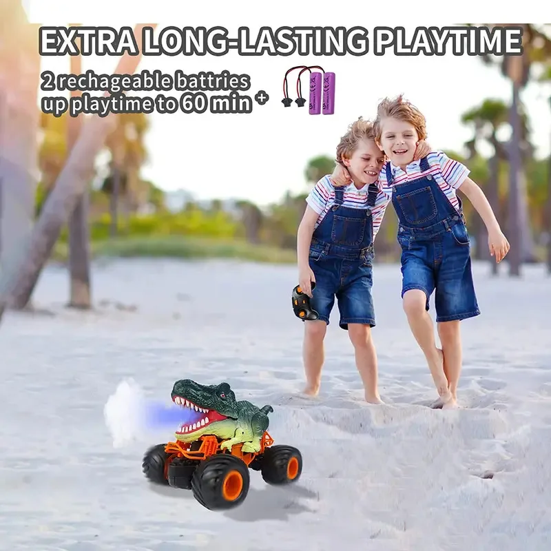 TOPMAYA Op afstand bestuurbare auto Kinderspeelgoed 2,4 GHz RC Auto Speelgoed Monster Dinosaurus Truck Met Licht Geluid Spray All Terrain RC