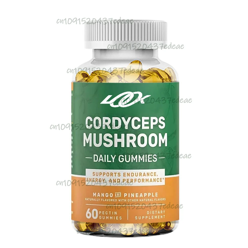 Gomitas de setas para adultos Cordyceps sinensis |   60 trozos de gomitas de mango y piña para enfoque y energía.