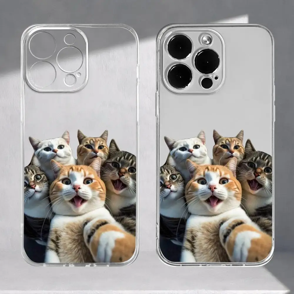 Funda de teléfono Cat selfie adecuada para iPhone 17 16 15 14 13 12 11 Pro/Max/Plus funda trasera transparente anticaída y a prueba de golpes