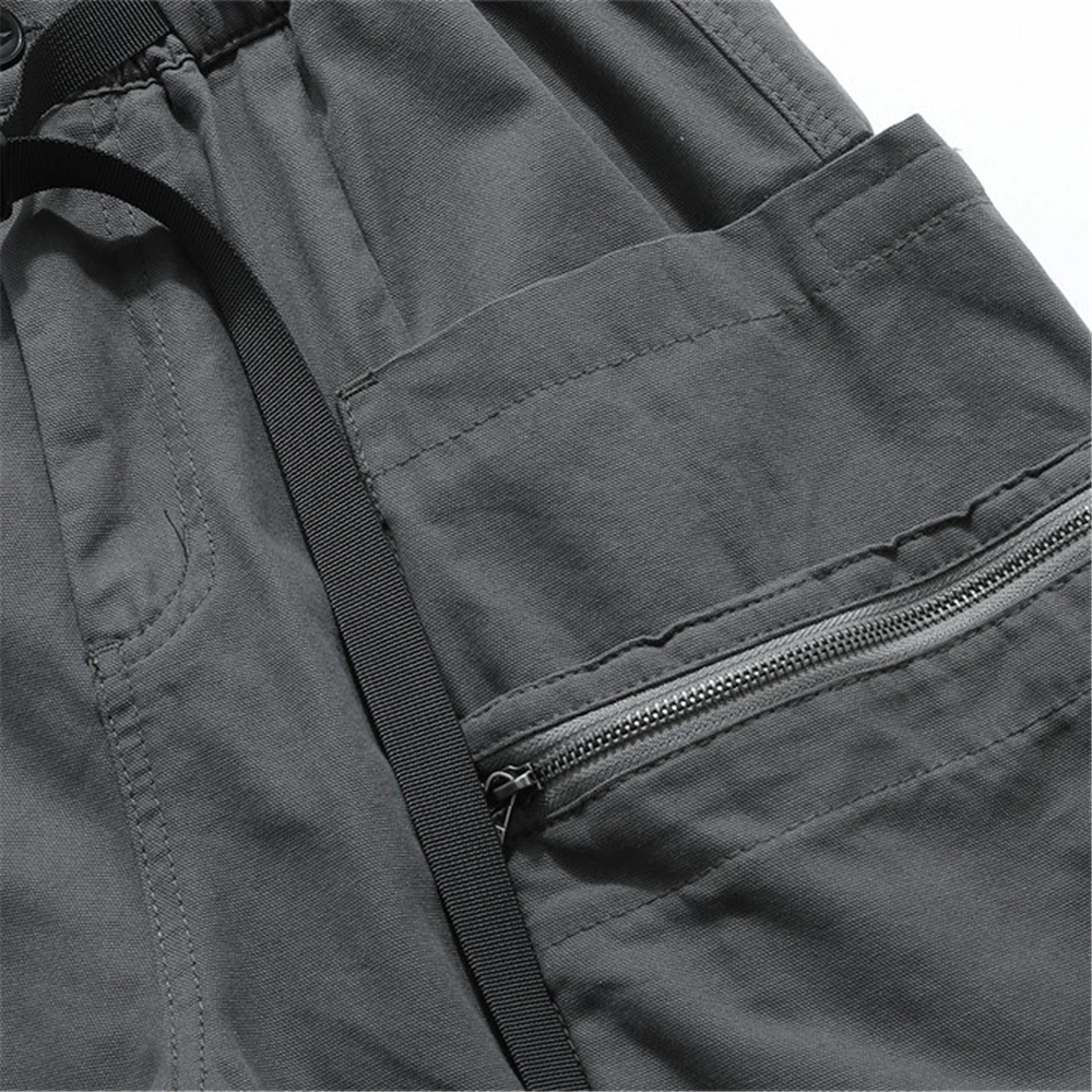 Men's Tactical Cargo Shorts 2026 Summer Elastic Waist Multi-Pocket Loose Fit Short Pants Streetwear Cotton Black Gray