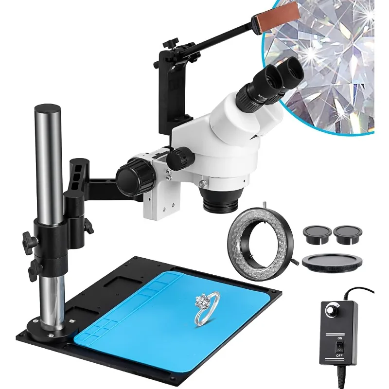 Stereo Microscope 7X-45X Magnification, Jewelry Microscope 0X/0.5X/2.0X Objective Lenses, WF10X Eyepieces, Articulating