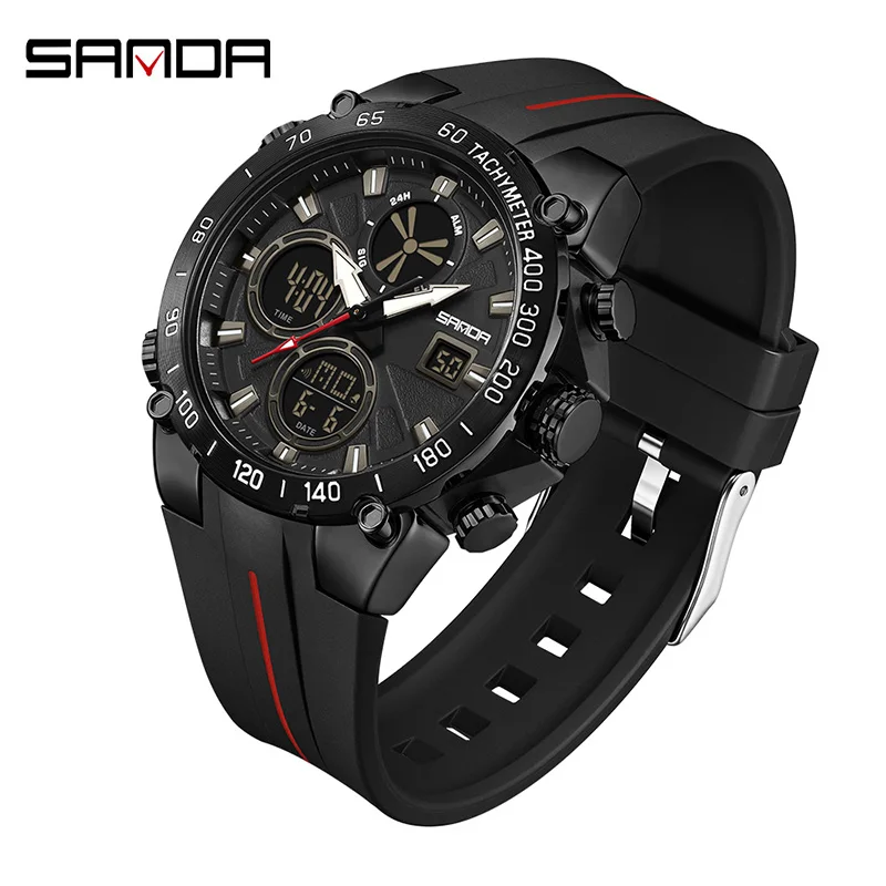 

SANDA SD6262 электронные кварцевые часы для мужчин, спортивный будильник на открытом воздухе, хронограф, 50 м, водонепроницаемые часы с календарем