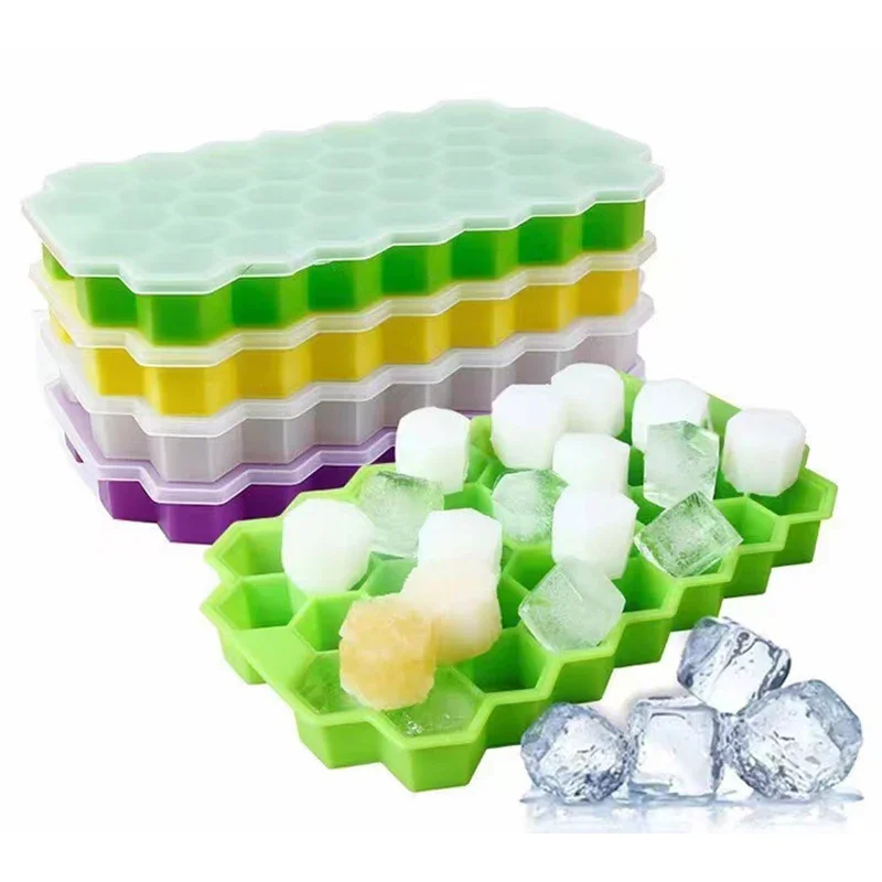 1Pcs Creative 37 Cavity Honeycomb Ice Cube Maker Reusable Trays Silicone Ice Cube Mold BPA Free Ice Mould with Removable Lids