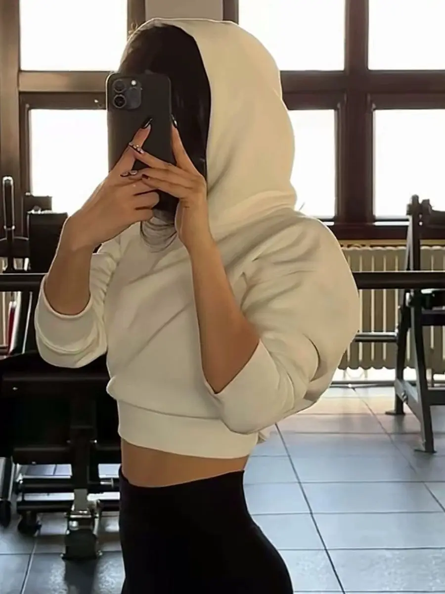 

Casual Fashion Sports Hooded Sweater Jacket Women's Fitness Design Sense Niche High Waist Short Button Top