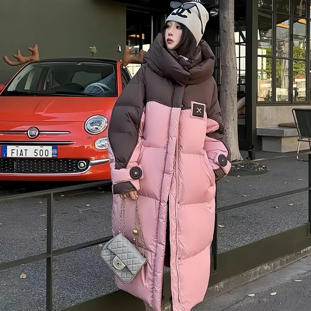 Hooded Warm Windproof Windbreaker Puffer Jacket Design Chic Parka Outerwear Winter Coat Women Clothing Patchwork Cotton Jackets