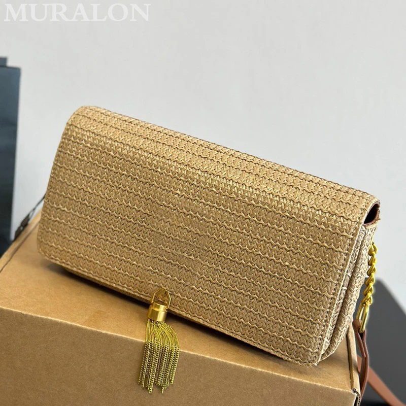 Straw Weaving Bag High Quality Summer New Fashion Chain Tassel Design Underarm Bag Luxury Casual Beach Ladies Evening Bag Purse