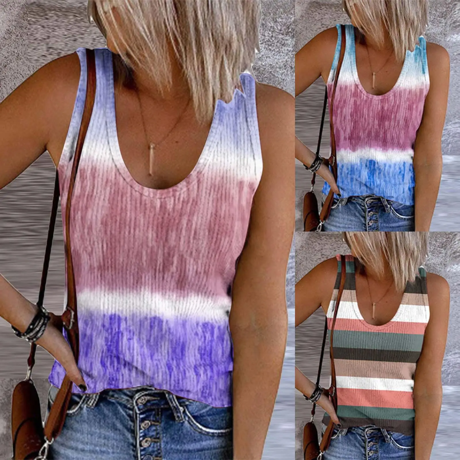 Women's Slim Fit Printed Vest Top T-irt Svel Polyester Fabric Faionable Summer Casual Wear Comfortable round Ne