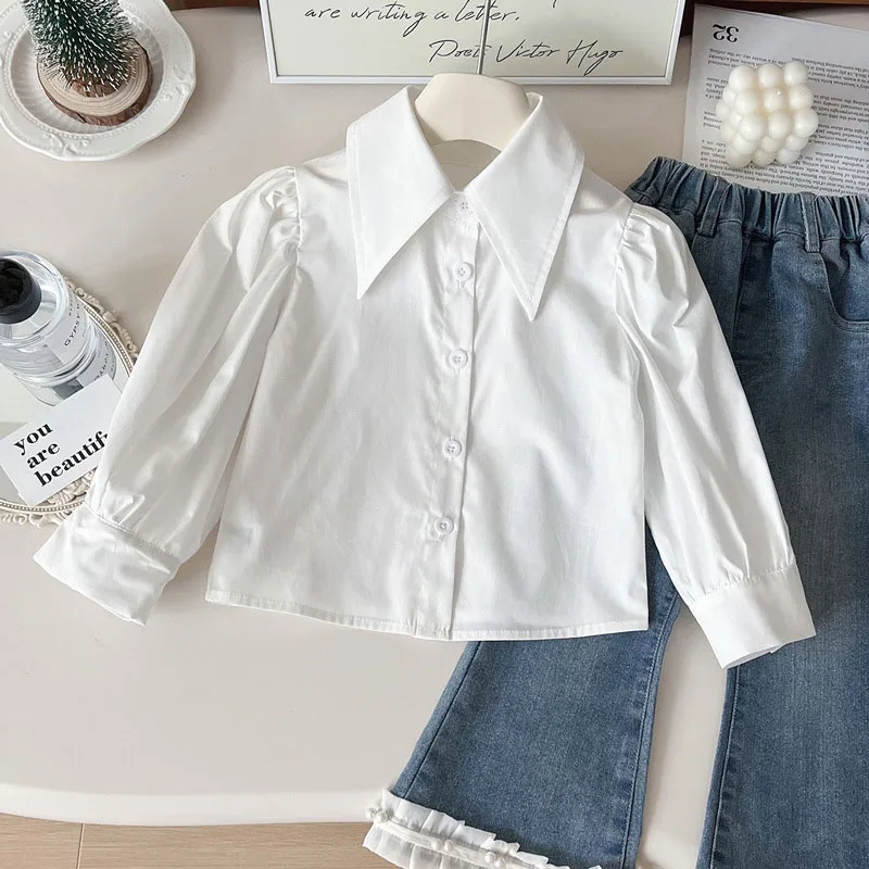 Baby Girls Clothes Sets Autumn Long Sleeve Bottom Shirts Sweater Vest Wide Leg Jeans Sets for Kids Fashion Children Clothing Set image 4