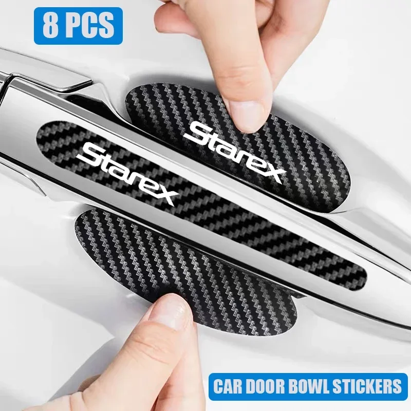 8PCS Car Door Bowl Stickers Cover for Hyundai Starex Logo Carbon Fiber Exterior Strip Texture Protect Anti Scratches Tape Decals