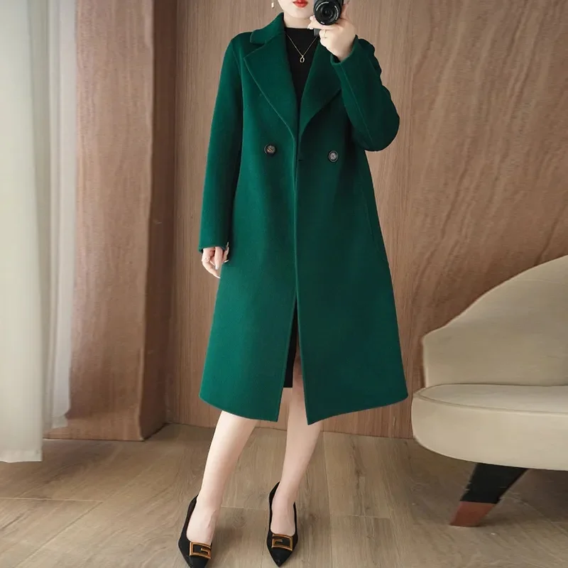 

Winter Jackets 2025 Woman Thick Warm Casual Big Pocket Woolen Jacket Turn-Down Collar Korean Fashion Long Coat Women Overcoat