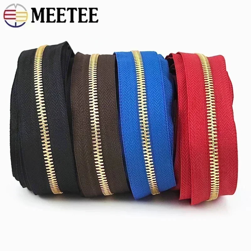 

1/2/3Yards Meetee 5# Metal Zipper Tape Gold Sliver Teeth Zippers for Bags Garment Decor Zip Repair Kit DIY Sewing Accessories