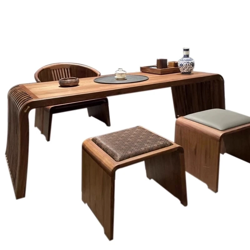 New Chinese black walnut tea table Song style aesthetic balcony solid wood kung fu dry brew tea table office furniture