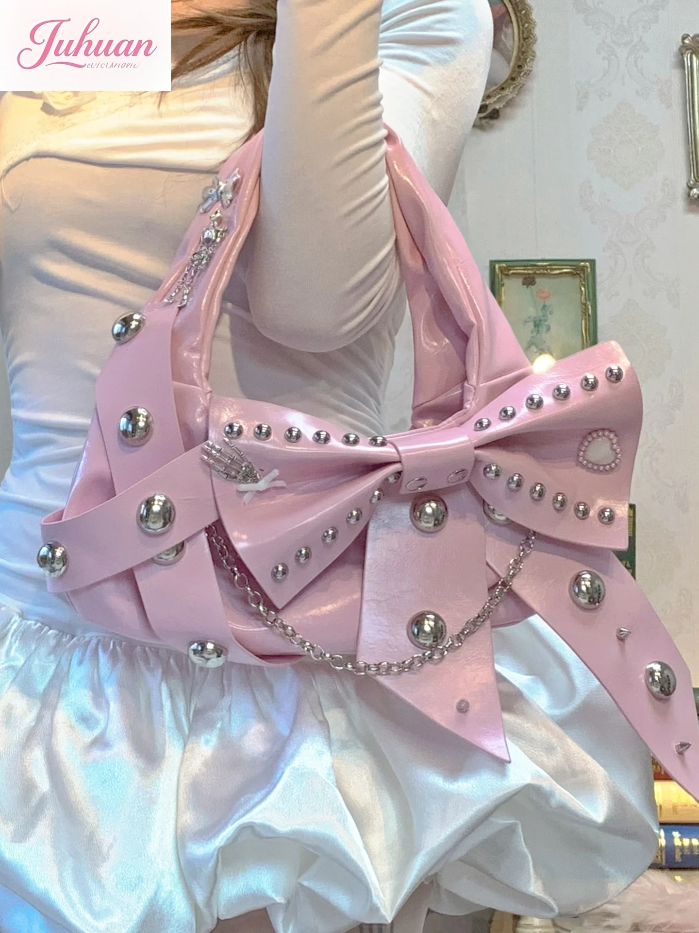 

Original Japanese Y2k Bow Willow Chain Handbag Women's Metal Punk Style Shoulder Bags Ladies Sweet Cool Style Hot Girl Bags