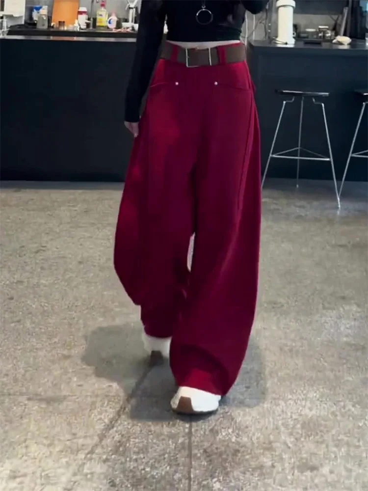 

2026 Autumn Winter Thickened Fleece Casual Pants Women's Unique Lazy Style Wide Leg Pants High Waist Straight Tube Trousers