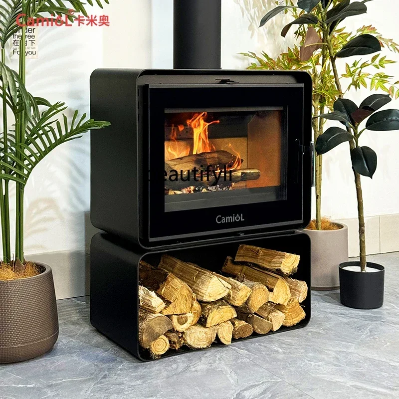 

Real fire firewood home living room steel plate embedded American flame fireplace decoration