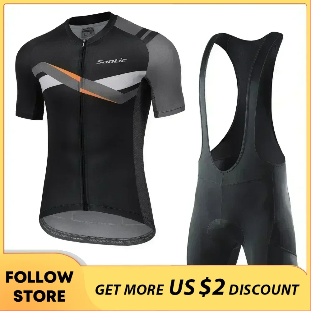 Santic Cycling Jersey Set Men\'s Summer Breathable Quick-dry MTB Bike Short Sleeve Top Shirts Shockproof Bib Shorts Bicycle Suits