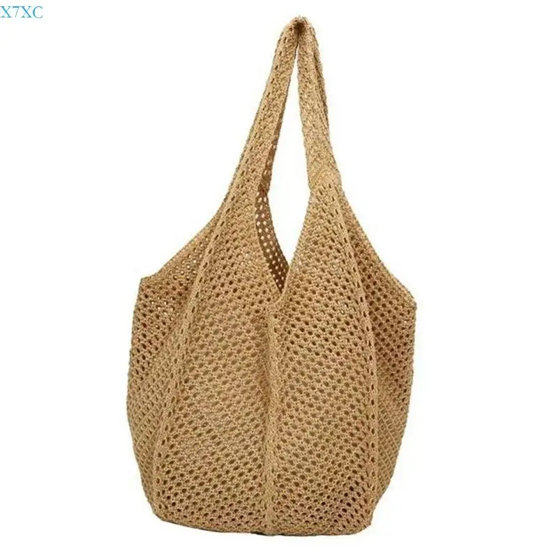 

X7XC Fashionable Crochet Mesh Handbag for Women Spacious for Beach Days and Travel