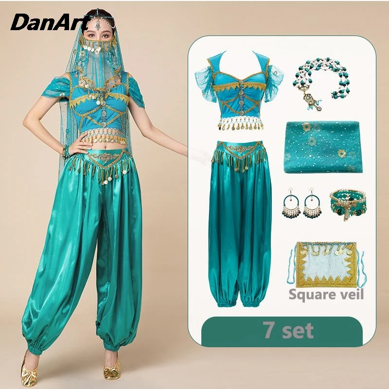 

Women Sexy Belly Dance Indian Costume Set Sari Women Stage Performance Outfit Ladies Arabic Dance Practice Training Clothes Set