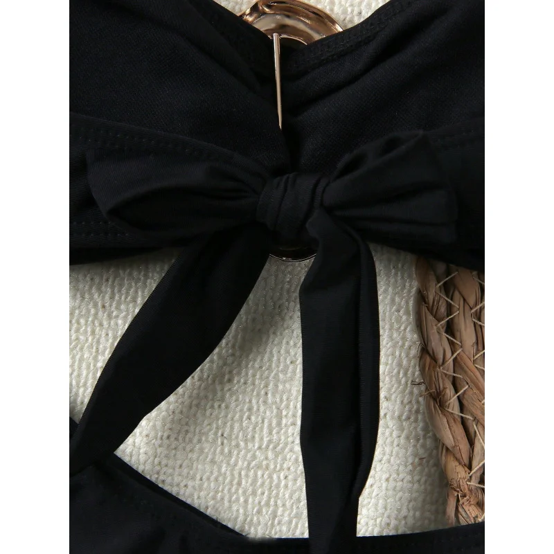 2025 قطعتين بيكيني بدون حمالات رسن إكسسوارات معدنية طقم ملابس السباحة بيكيني بلون واحد #3