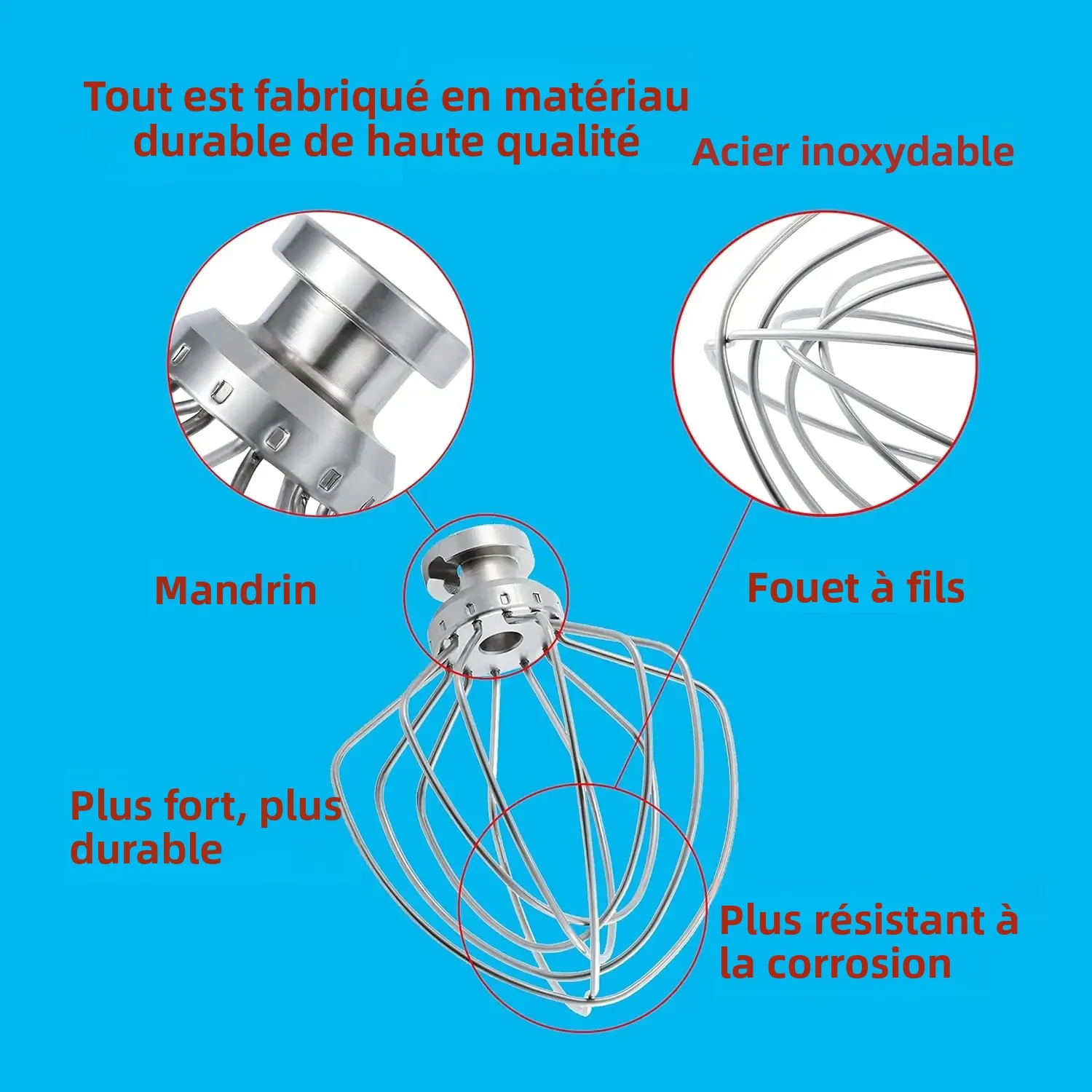 Image 3: Fouet en fil d'acier inoxydable K45WW, accessoire de remplacement pour batteur KitchenAid 4.5-5QT avec support de bol