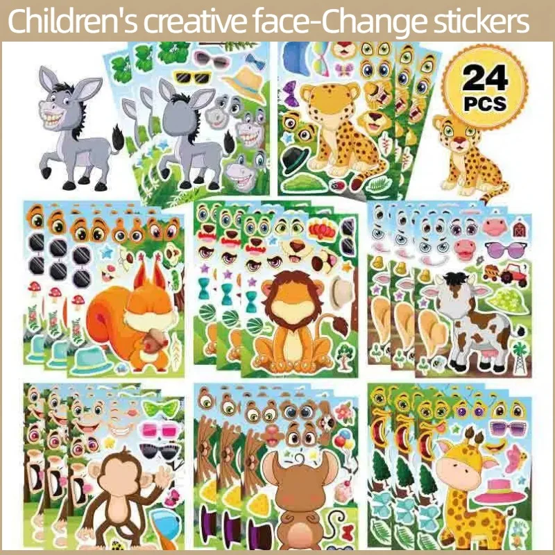 

Children's Sticker Cartoon Animal Jigsaw Puzzle DIY Stickers Children's Handmade Educational Handstickers Farm Make Face Sticker