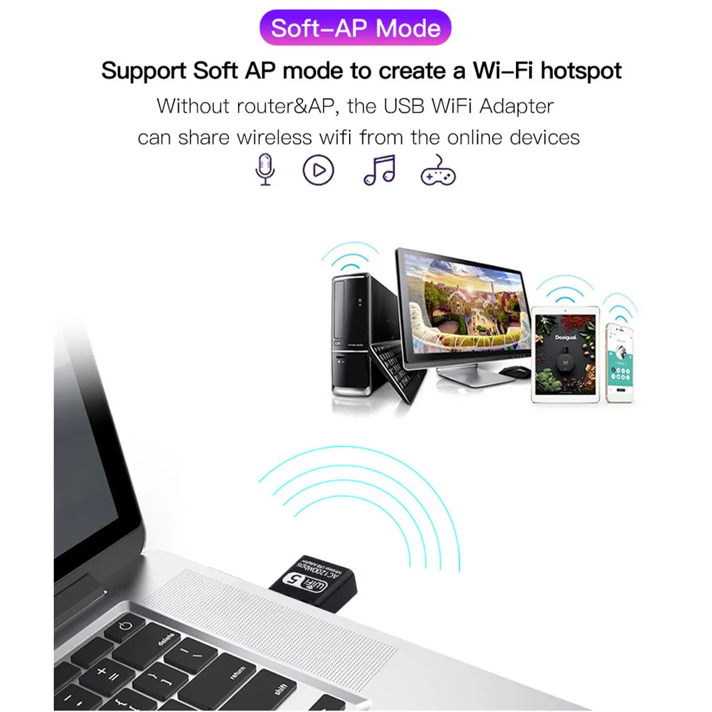 

WiFi-приемник USB 1200 Мбит/с портативные ключи аксессуары для ТВ-адаптеров для ноутбуков