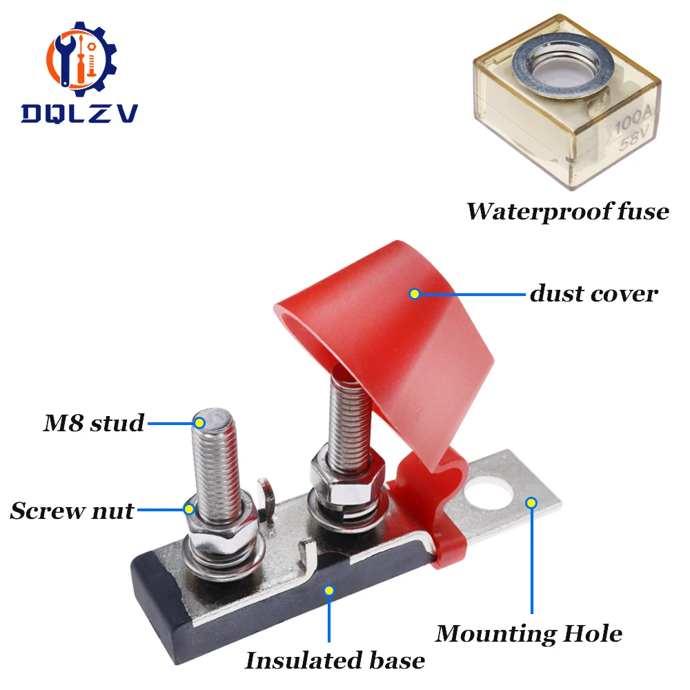 M8 Terminal Mount Fuse Block Kit 30A-300A 58V Ring Fuse Marine Battery Terminal Holder Ignition Protection For Boat Truck RV image 3