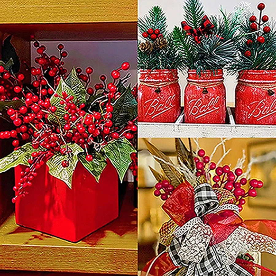 Simulatedplant Holly Little Red Fruit Christmas Home Room Outdoor Garden New Year courtyard Wedding Decor DIY gift box setdecor