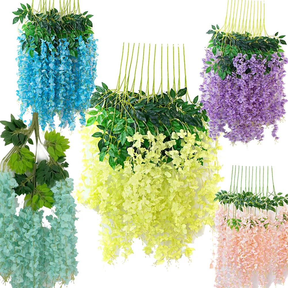 

10Pcs Artificial Wisteria Flowers (Dense Type) Fake Wisteria Leaves Plastic Vines Indoor Plant Ceiling Decoration Vine Greenery