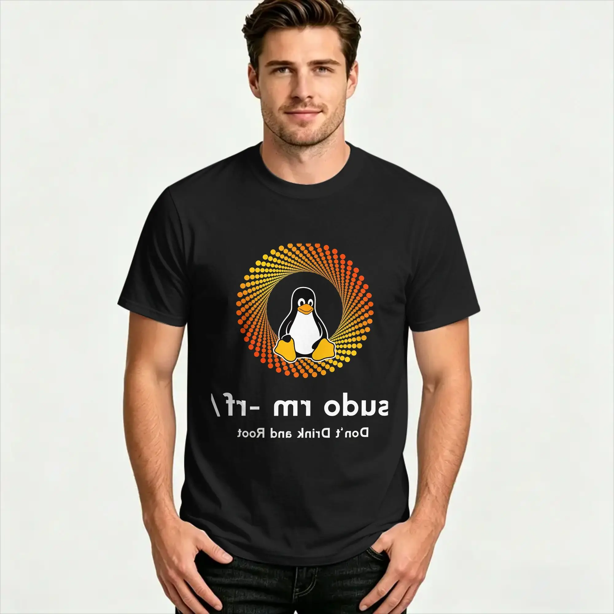 penguin sudo rm -rf T Shirt Summer  Street Style T Shirts 100% Cotton Popular Tshirt For Man Casual Clothing