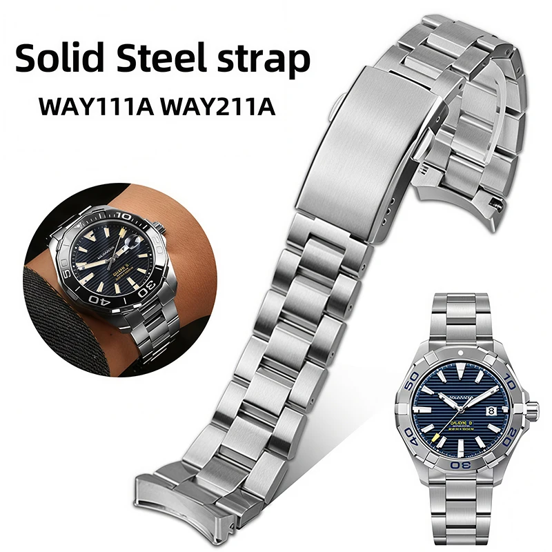 For TAG HEUER AQUARACER 300 Solid Stainless Steel Strap WAY201A WAY211 ABA0927 Curved Steel WatchBand Men 20.5mm 21.5MM Bracelet