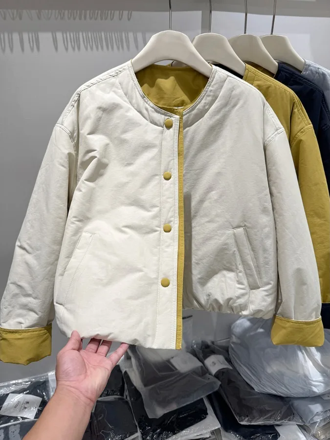 

Корейское хлопковое джемето Sle Color Blo Long Sve, женское легкое модное зимнее пальто, круглое одноместное...