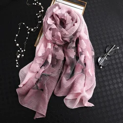 Double-Color Matching Women Scarf 70*190 Cm Female Fashion Cut Flower Hollow Petal Imitation Silk Wool Scarf Versatile Scarf