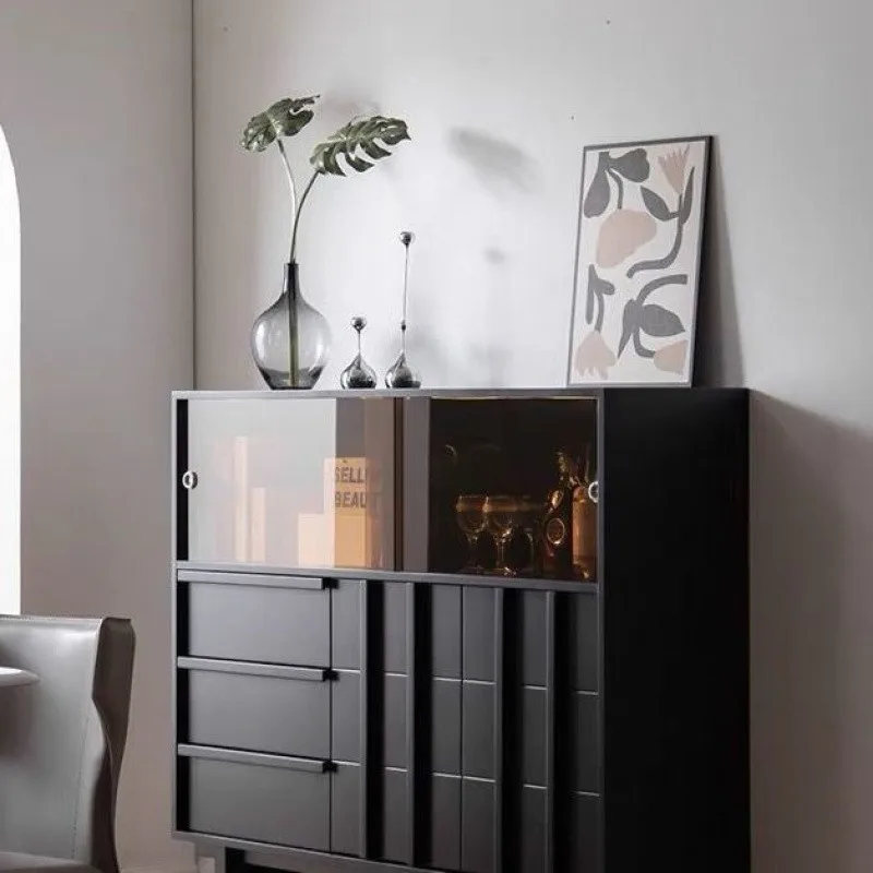 Solid wood dining side cabinet integrated against the wall Living room tea cabinet Chinese glass Display