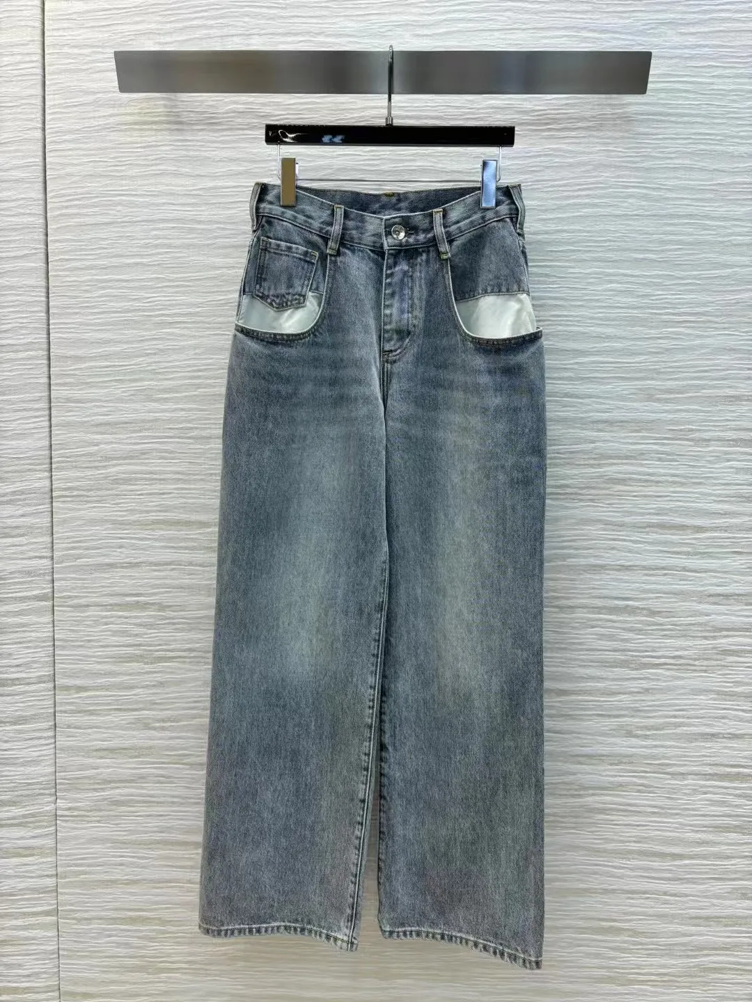 High end customized women's versatile high waisted denim wide leg pants