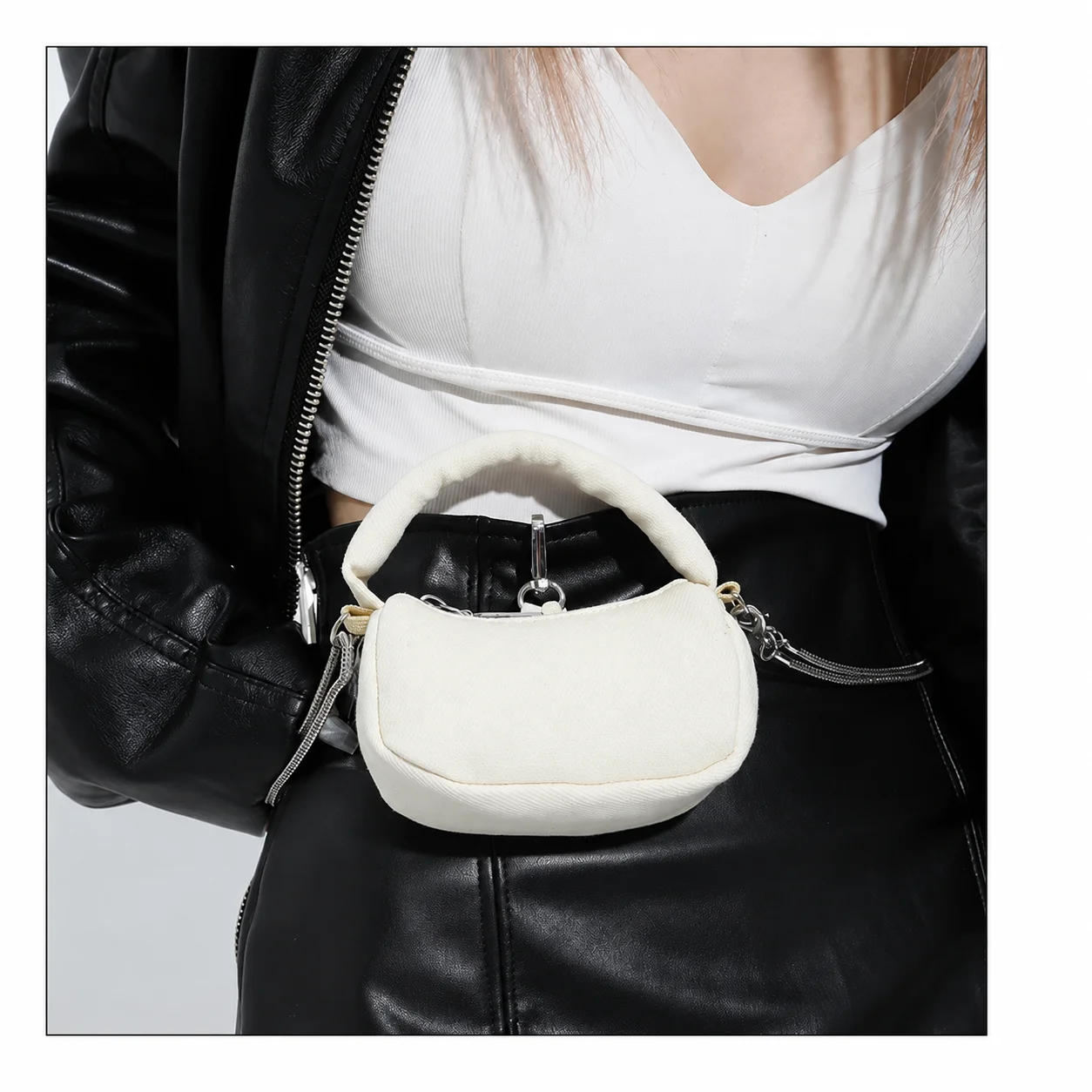 Women'S Mini Bag Silver-Tone Mini Handbag Mini Shoulder Bag Compact Chain Strap Bag For Everyday Outings Light Commuting