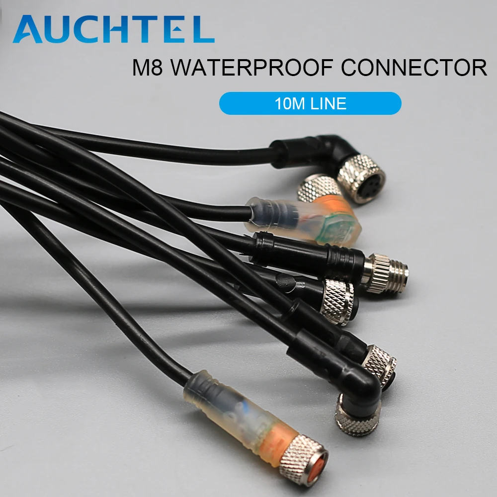 10 Line  M8 3 4 Pins PVC LED IP67 Sensor Cable Connector Type A Socket Plug  Waterproof Male&Female Straight Angle Flange