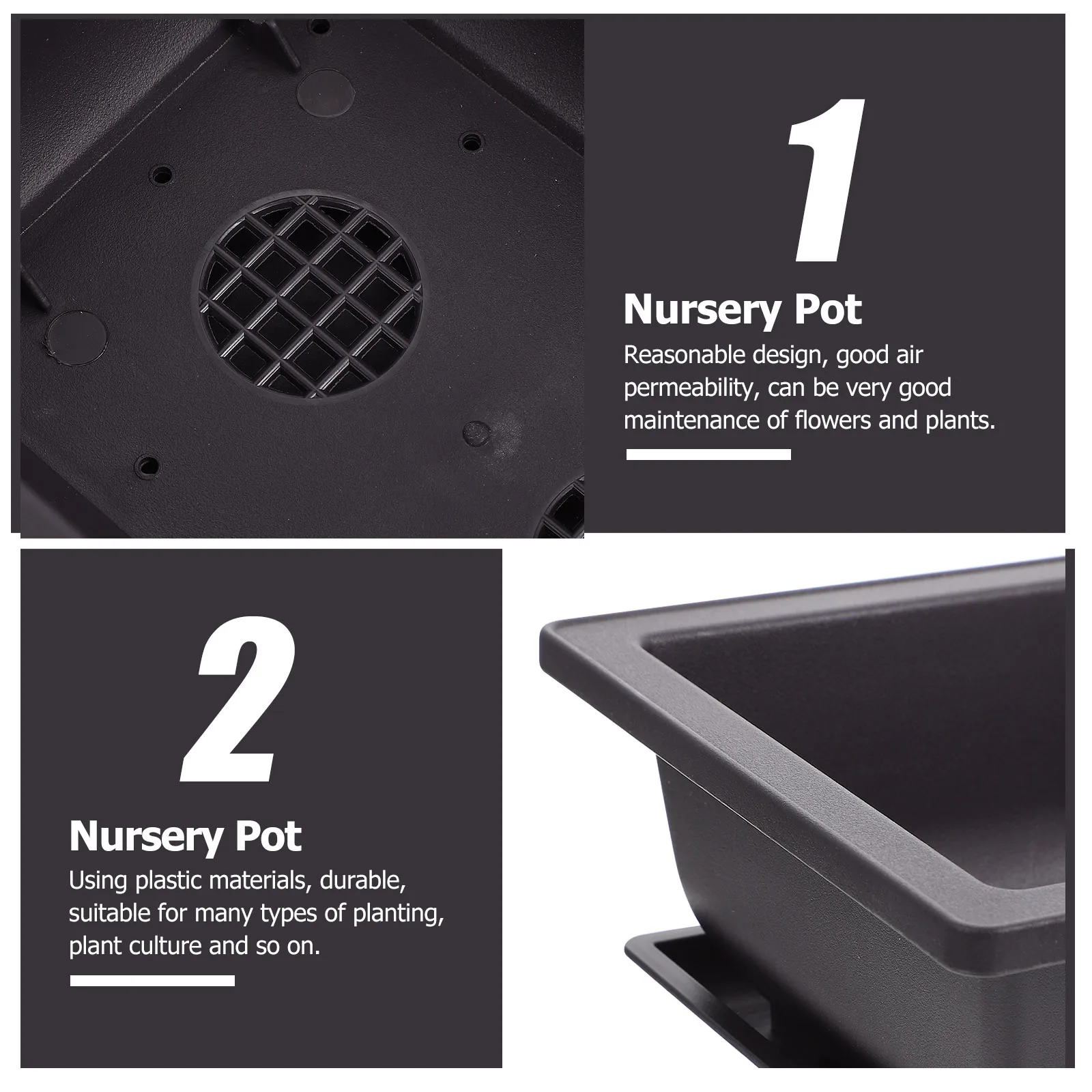 

2 Sets Plastic Flower Pots Square Rectangular Succulent Plant Container Durable Garden Planter Nursery Pot For Indoor Outdoor