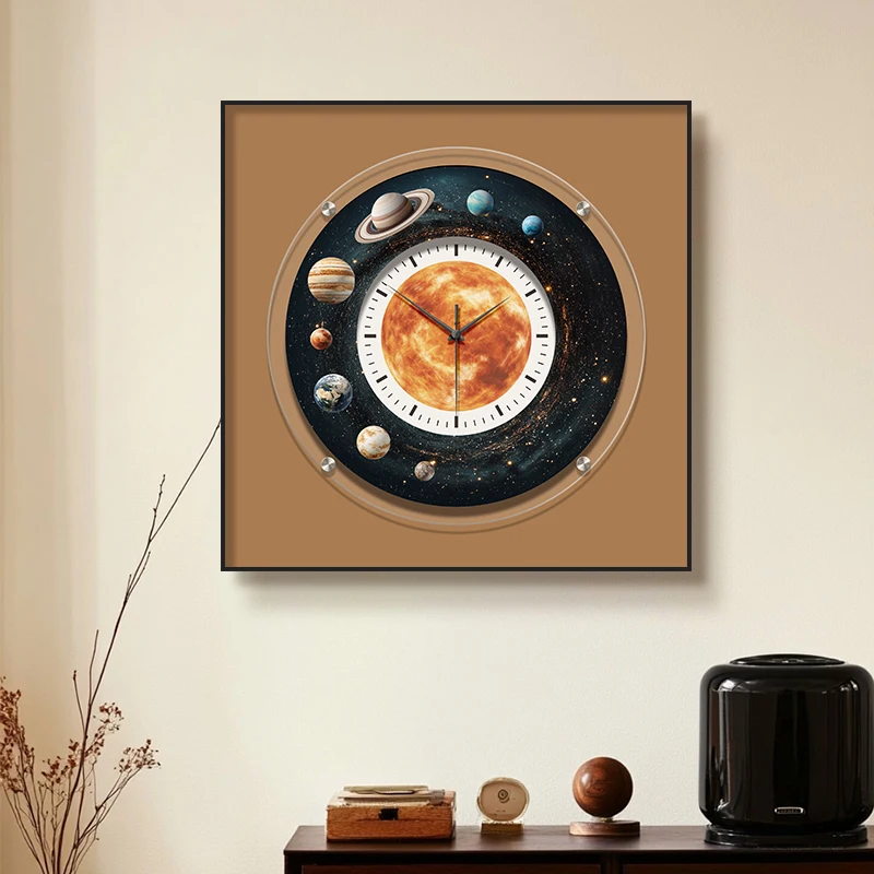 3D Double-Layer Wall Clock Creative High-End Acrylic Silent Clock with Starry Sky & Planets Design - Desktop Decor Ornament