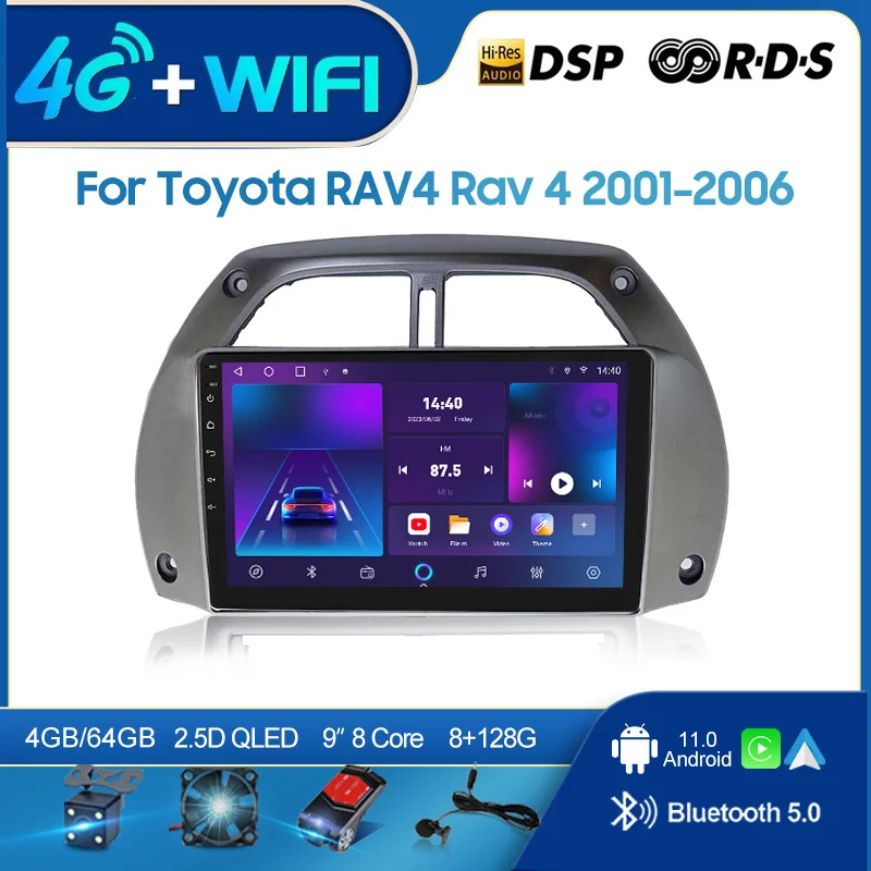 

QSZN FOR Toyota RAV4 Rav 4 2001-2006 2 din Android 12.0 Car Radio Multimedia Video Player GPS Navigation 4G Carplay head unit