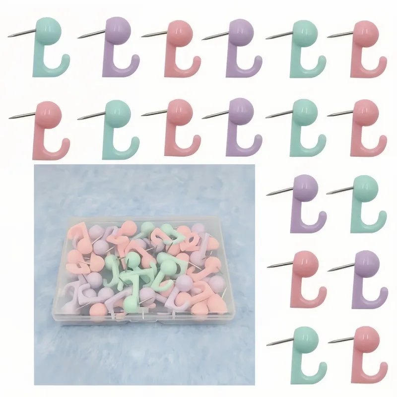 Pack of 19 Random Color Push Pin Hooks, Easy to Install, for Corkboards, Photo Walls and Bulletin Boards