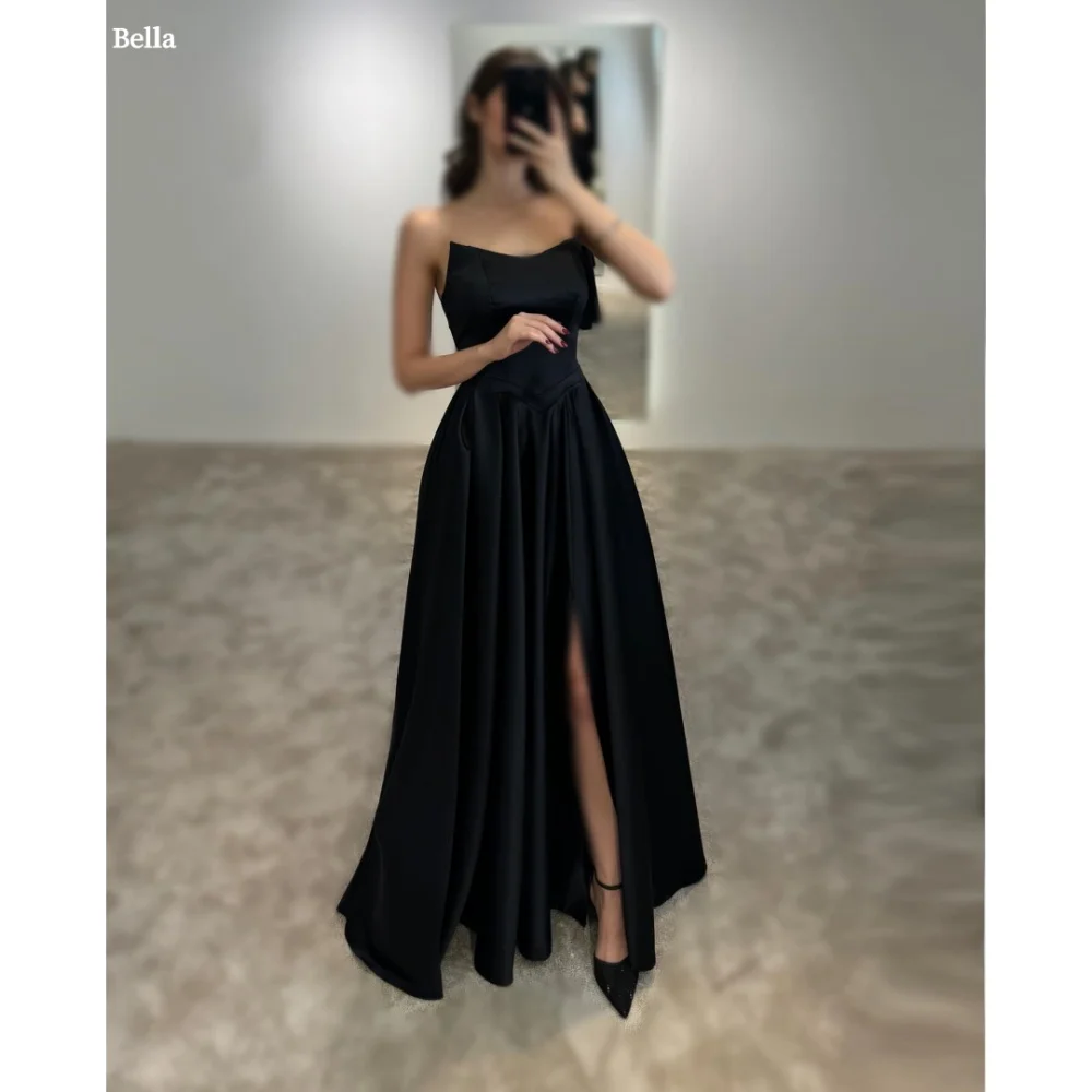 

Bella Customized Side Slit Satin A-line robes de soirée Strapless Sleeveless Party Dresses Floor-Length Backless Prom Dress 2025