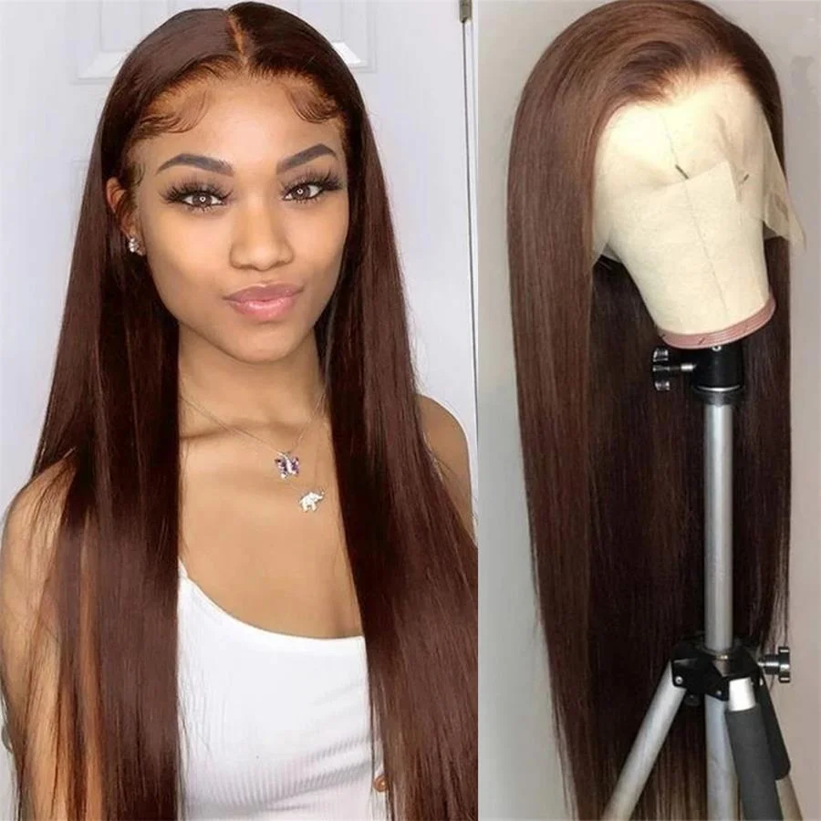 Chocolate Brown Straight 13X4 Lace Front Wig 180Density 5x5 Lace Wig Lace Frontal Wig Colored Human Hair Wig Brazilian Remy hair