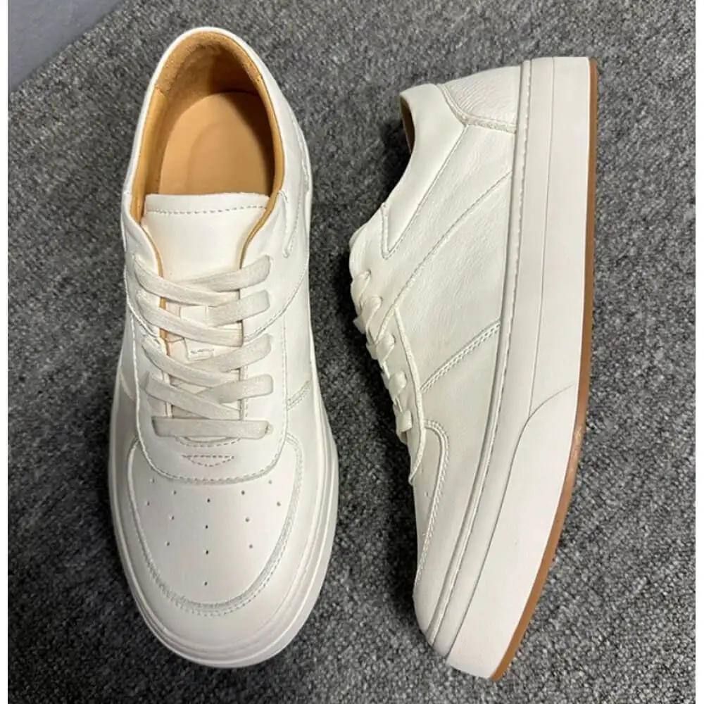 Premium White Perforated Leather Low-Top Sneakers – Handcrafted Comfort, Clean Style