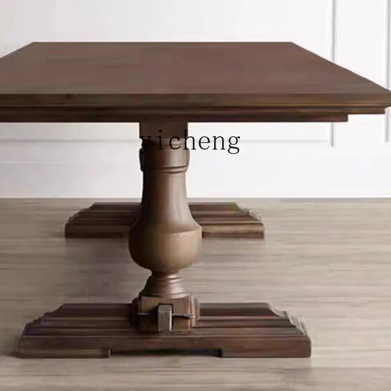

ZF Dining Tables and Chairs Set Household Minimalist Retro Solid Wood Conference Table