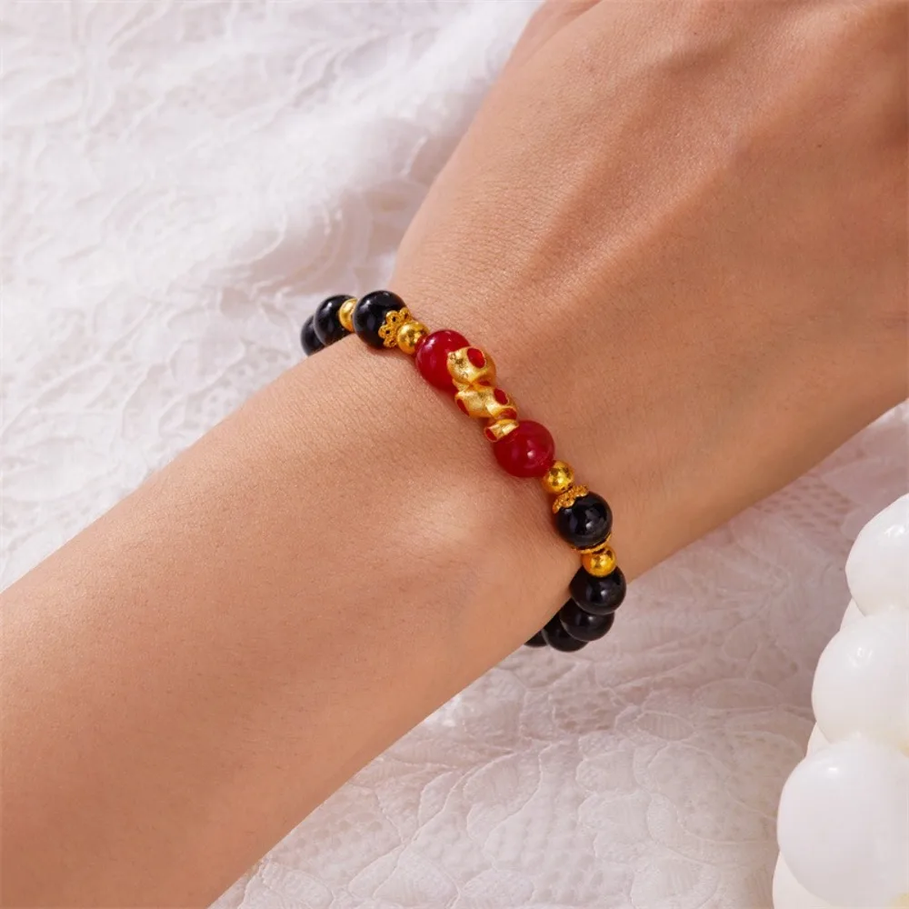 Creative Chinese Style Zodiac Snake Bracelet Elastic New Year Beaded Bracelets Hand Rope Golden Fortune Bracelet Women