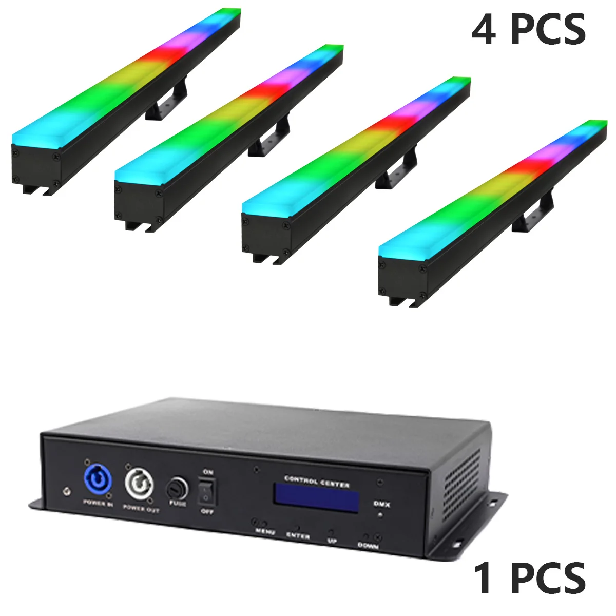 4 pcs LED pixel light strip, RGB 3-in-1, stage effects, Artnet control box with DMX mode, wall washer, DJ disco light, 40x0.5W