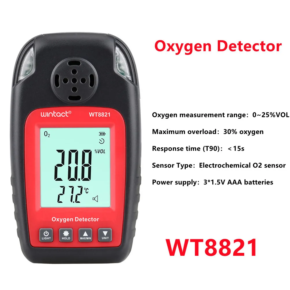 5 قطعة WT8821 WINTACT المهنية كاشف الأوكسجين 0-25% VOL الرقمية الأكسجين محلل إنذار كاشف مراقبة جودة الهواء قياس